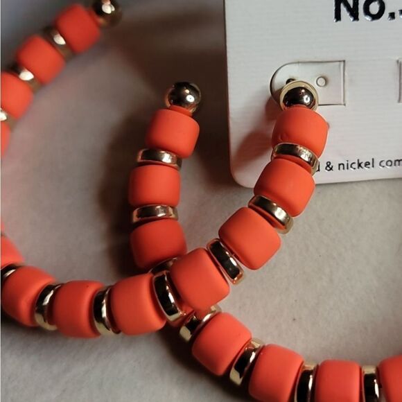 No.3 Orange Beaded Hoop Earrings NWT - Picture 3 of 4